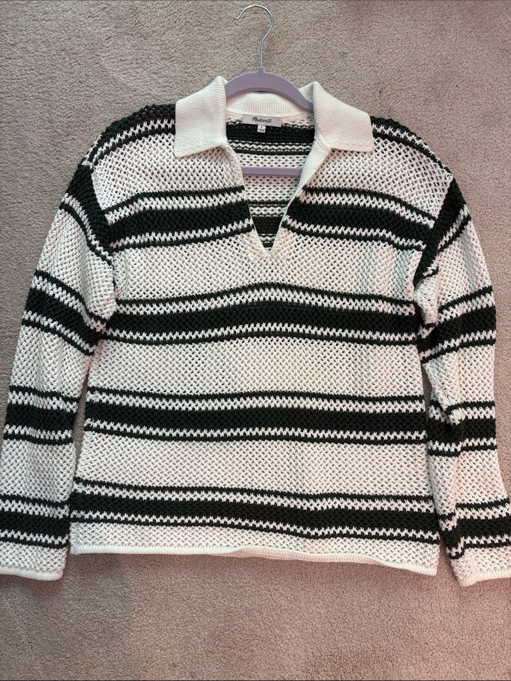 Open stitch johnny collar sweater